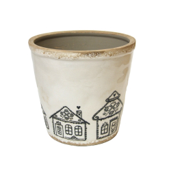 Osłonka ceramiczna szkliwiona Domki 20cm